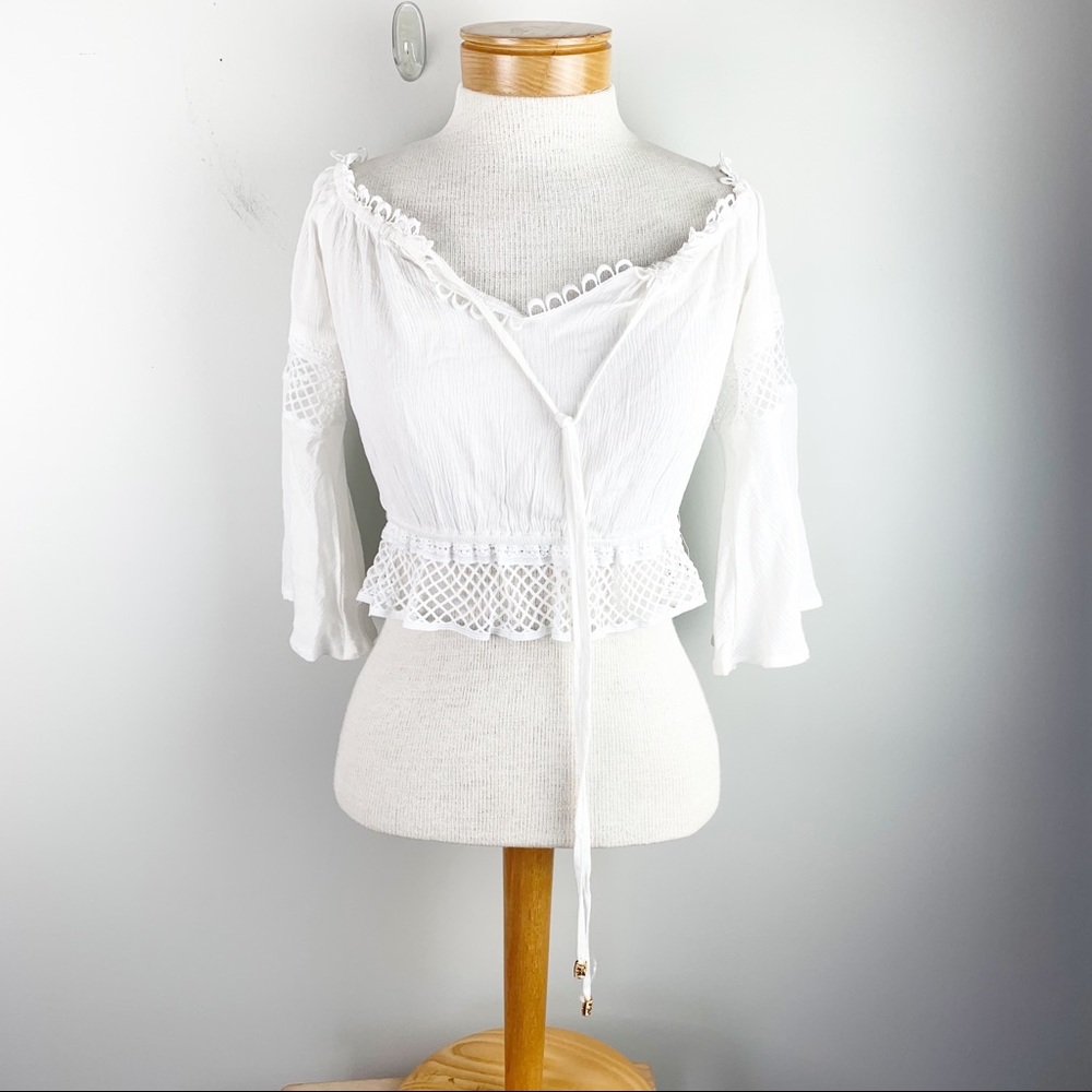 LF Seek the Label Peasant Off-Shoulder Cropped Top